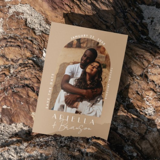 ニュートラルとタンの写真モダン日付カードを保存する 招待状