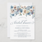 ニュートラルとブルーのフローラ | ブライダルシャワー 招待状 (正面)