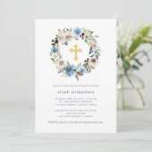 ニュートラルとブルーのフローラ|金ゴールドクロスバプティスマ 招待状 (スタンド正面)