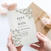 ニュートラルなアニマルプリントの結婚式Save the Date 招待状