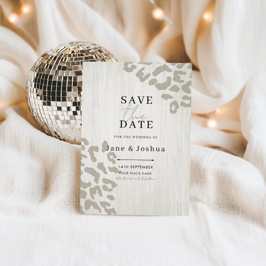 ニュートラルなアニマルプリントの結婚式Save the Date 招待状