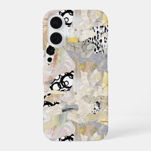 ニュートラルなエレガント抽象コラージュデザイン iPhone 16ケース (裏面)