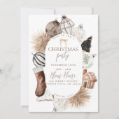 ニュートラルなクリスマスパーティー招待状 ボーホ ブラウン 招待状 (正面)