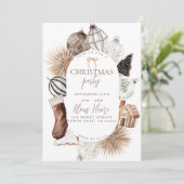 ニュートラルなクリスマスパーティー招待状 ボーホ ブラウン 招待状 (スタンド正面)