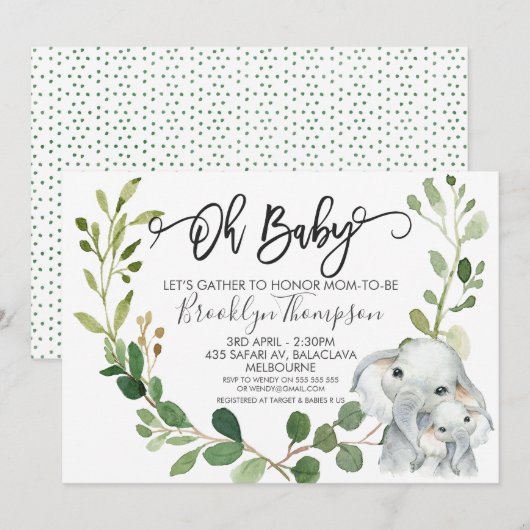 ニュートラルなサファリ動物ベビーシャワー招待状 招待状 (正面/裏面)