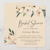 ニュートラルなシャンパン フローラル ブライダル シャワー 招待状 (正面/裏面)