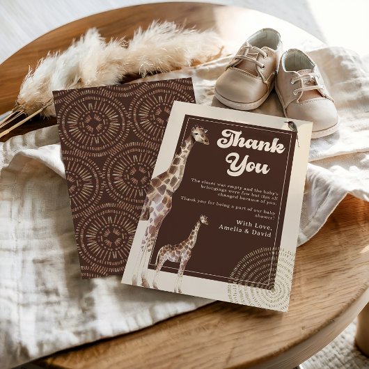 ニュートラルなジャングルサファリキリン赤ちゃんシャワー サンキューカード
