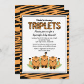 ニュートラルなトラの三つ子ベビーシャワー招待状 招待状 (正面/裏面)