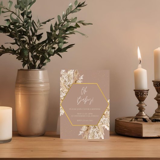 ニュートラルなトーンのボーホパンパスシャワー招待状 招待状