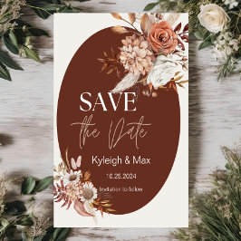 ニュートラルなトーンの花柄ボヘミア風 Save the Date 招待状