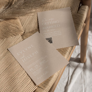 ニュートラルなバラのミニマルボヘミアンコード付き結婚式の招待状 招待状