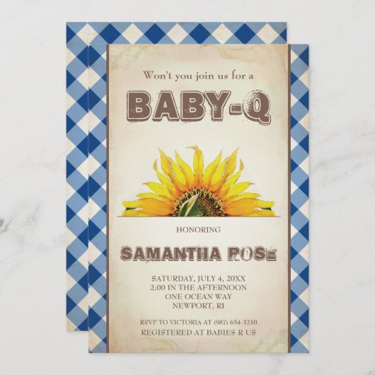 ニュートラルなベイビーQベイビーシャワー、BBQベイビーQ招待状 招待状 (正面/裏面)