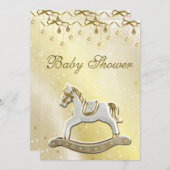 ニュートラルなベビーシャワーのロッキングホース 招待状 (正面/裏面)