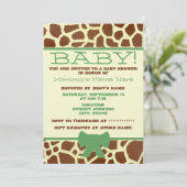 ニュートラルなベビーシャワーの招待状 - キリン柄＆グリーン 招待状 (スタンド正面)