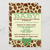 ニュートラルなベビーシャワーの招待状 - キリン柄＆グリーン 招待状 (正面/裏面)