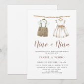 ニュートラルなベビー服 スペイン語 性別発表 招待状 (正面/裏面)