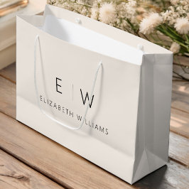 ニュートラルなモダン ミニマル モノグラム ネーム ラージペーパーバッグ