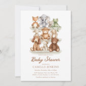 ニュートラルな保育園の動物 ベビーシャワー 招待状 (正面)