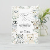 ニュートラルな冬の不思議の国 かわいい動物 ベビーシャワー サンキューカード (スタンド正面)