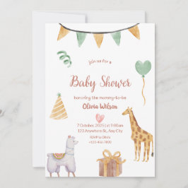 ニュートラルな動物の赤ちゃんを迎えるベイビーシャワー 招待状