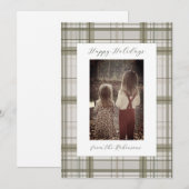 ニュートラルな緑のチェック柄 - ホリデーカード（ポートレート） シーズンカード (正面/裏面)