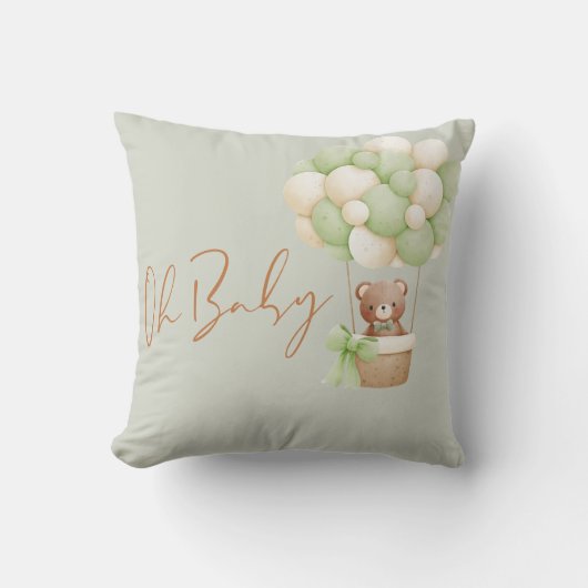 ニュートラルな緑のテディベア オーベイビーバルーン クッション (正面)