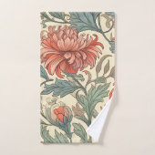 ニュートラルな背景(カラフルピンクのレトロフローラ) バスタオルセット (ハンドタオル)