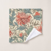 ニュートラルな背景(カラフルピンクのレトロフローラ) バスタオルセット (ウォッシュタオル)