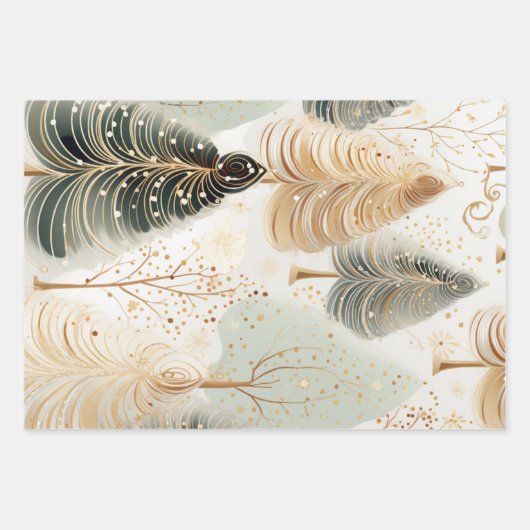 ニュートラルな色合いがクリスマスの魔法を捉えたデザイン ラッピングペーパーシート (正面2)