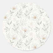 ニュートラルな色合いの美しい手描きの花 ラウンドシール (正面)