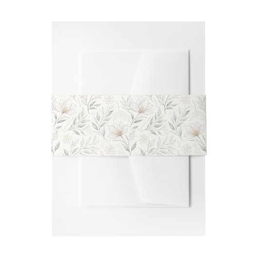 ニュートラルな色合いの美しい手描きの花 招待状ベリーバンド (正面例)