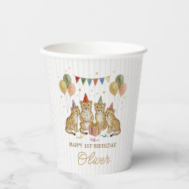 ニュートラルな雰囲気の1歳の誕生日を祝うワイルドサファリパーティー 紙コップ