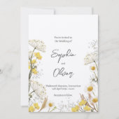 ニュートラルな黄色の野の花 ボーホーウェディング 招待状 (正面)