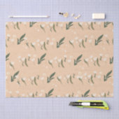 ニュートラルにミニマルな白い花模様 薄葉紙 (クラフト)