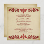 ニュートラルの結婚式招待状のヴィンテージの葉スクロール 招待状 (正面/裏面)