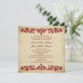 ニュートラルの結婚式招待状のヴィンテージの葉スクロール 招待状 (スタンド正面)