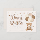 ニュートラルアースのトーンブラウンテディベアおむつラッフル エンクロージャーカード (正面/裏面)