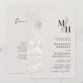 ニュートラルアーストーンズのQRコードモノグラムウェディング 招待状 (正面/裏面)