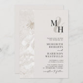 ニュートラルアーストーンQRコードモノグラム結婚ズ 招待状 (正面/裏面)