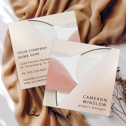 ニュートラルアースートーンモダン抽象芸術 スクエア名刺