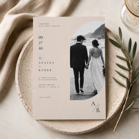 ニュートラルアーチフォト結婚式招待状テンプレート 招待状