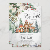 ニュートラルウィンターウッドランドベビーシャワー 招待状 (正面/裏面)