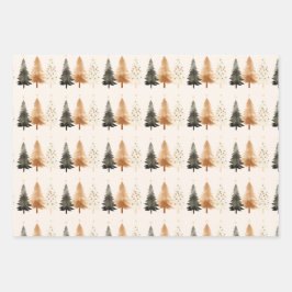ニュートラルウィンターフォレストクリスマスツリー ラッピングペーパーシート