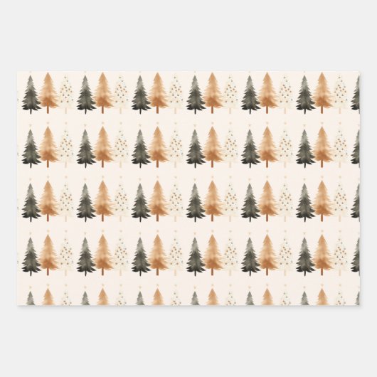 ニュートラルウィンターフォレストクリスマスツリー ラッピングペーパーシート (正面)