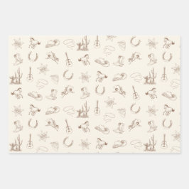 ニュートラルウエスタンロデオブラウン&ブルーセット ラッピングペーパーシート