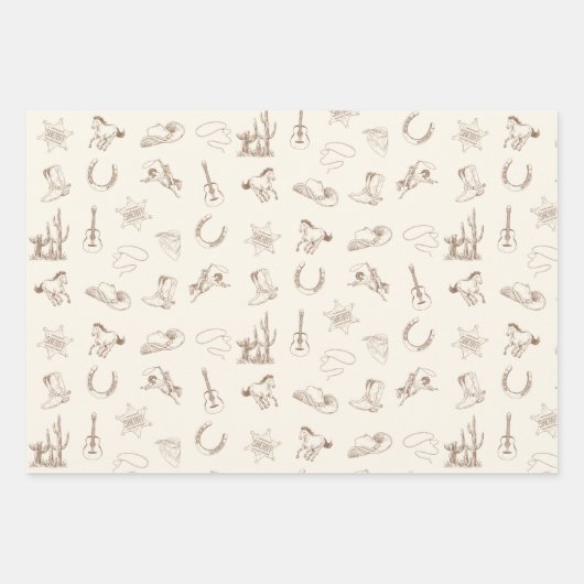 ニュートラルウエスタンロデオブラウン&ブルーセット ラッピングペーパーシート (正面)