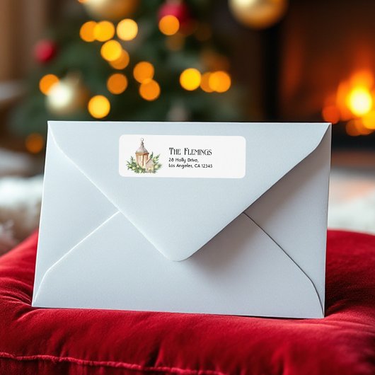 ニュートラルウォーターカラークリスマスランタンホリデー ラベル