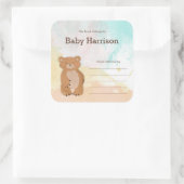 ニュートラルウォーターカラーベアーベビーシャワー蔵書票 スクエアシール (バッグ)