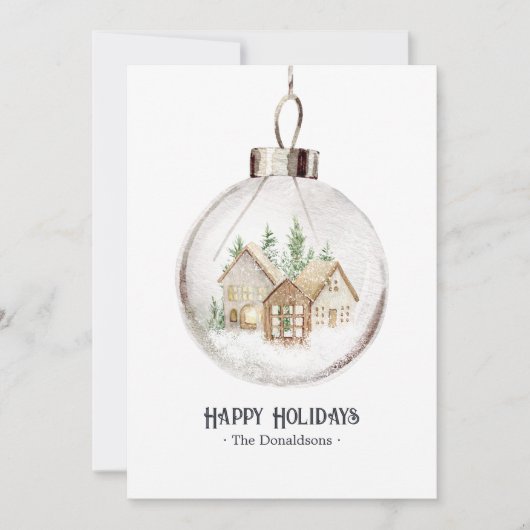 ニュートラルウォーターカラーホリデーオーナメントフォトクリスマス シーズンカード (正面)