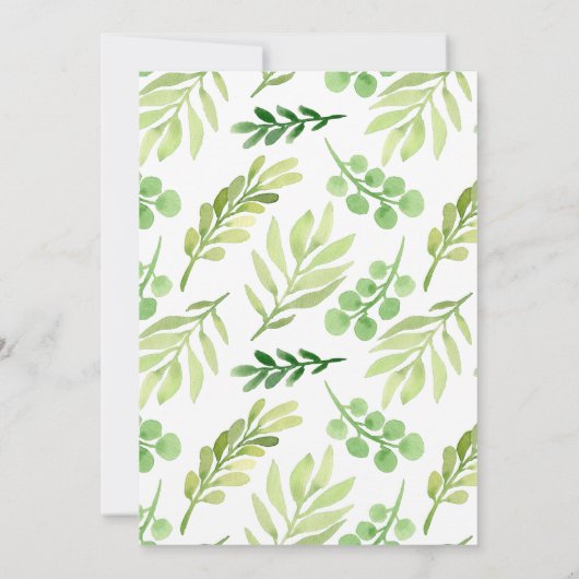 ニュートラルウッドランドベビーシャワー森林動物グリーン 招待状 (裏面)